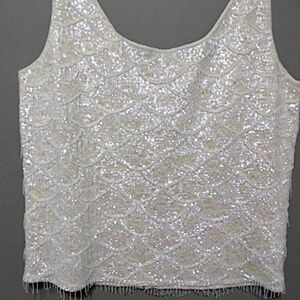 Vintage Ivory Beaded Sequined Cropped Tank Top